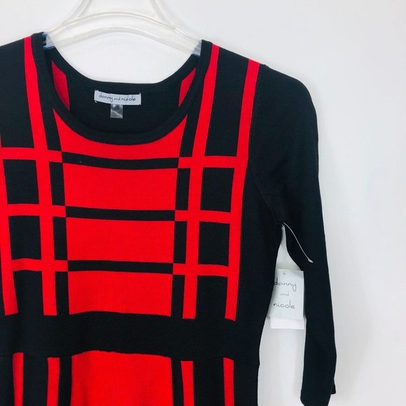 Danny & Nicole Women Knit Dress Medium Red Half Sleeve Midi A-line Sweater New - Picture 2 of 13